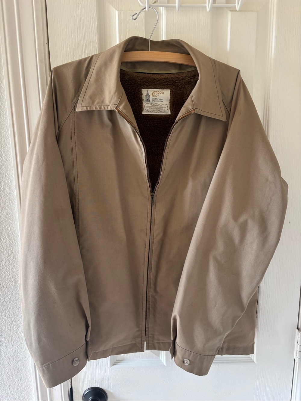 Vintage London Fog Men's khaki Zip-Front Jacket with Sherpa Interior